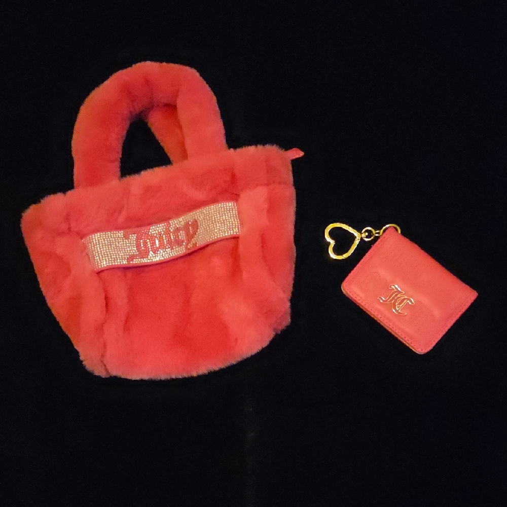 Juicy Couture Fuzzy Hot Pink Mini Bag and Wallet Set NWOT